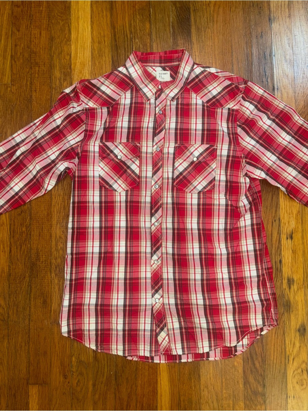 Old Navy Red Plaid Button-Down Kids Shirt
